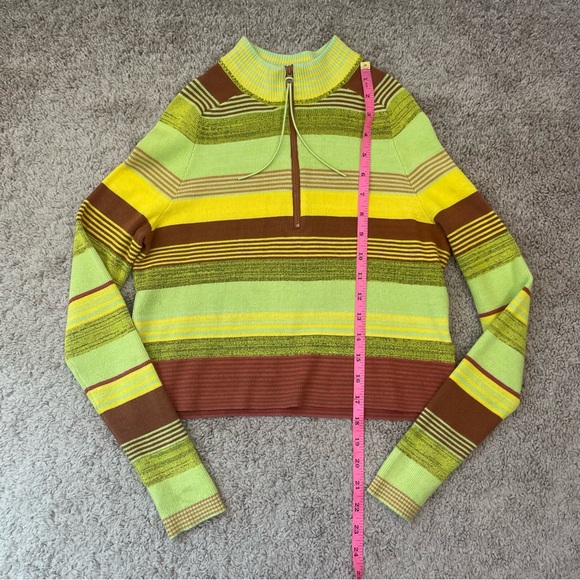 Free People Rip Tide Mockneck Quarter Zip Long Sleeve Knit Striped Crop Top XS - Picture 12 of 16